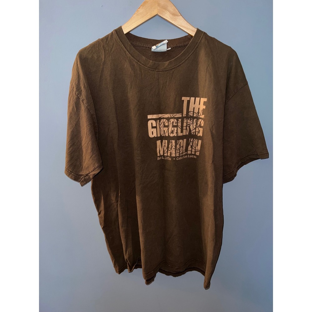 The Giggling Marlin Cabo San Lucas Brown Graphic T-Shirt Mens XL Mexico Souvenir